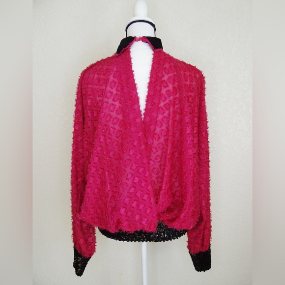Vintage Frank Usher London Sequins Blouse Long Sleeve Open Back Size 8 - Picture 3 of 11